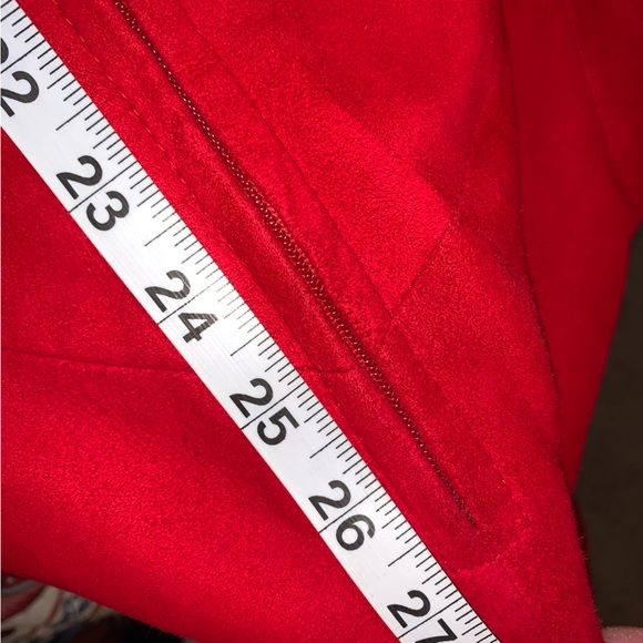 Vintage 80s Vakko Sz10 red 100% suede leather fully lined dress - Picture 7 of 14